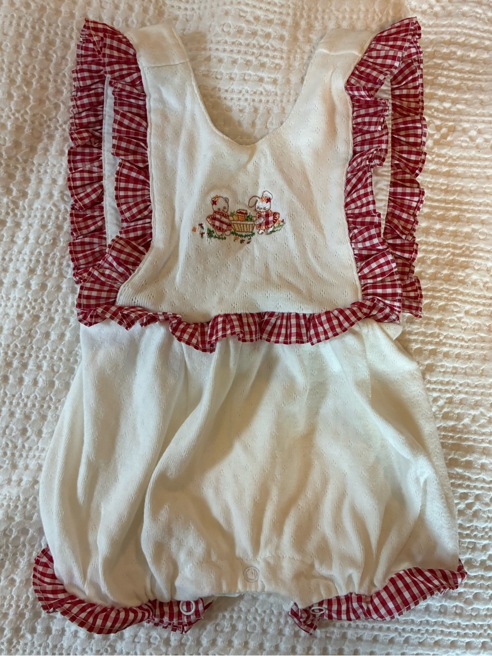 Rumble Tumble Girls Embroidered Red Gingham Bubble Romper 12 Months 100% Cotton